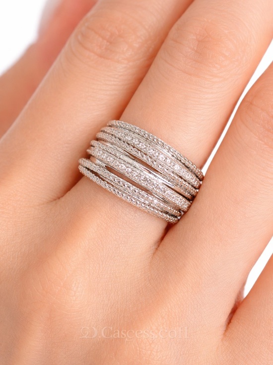 Jewelry - Silver Multi-Row Pavé Stackable Ring - Women Jewelry size 6